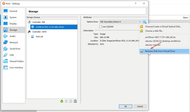 Remove ISO file from virtual machine