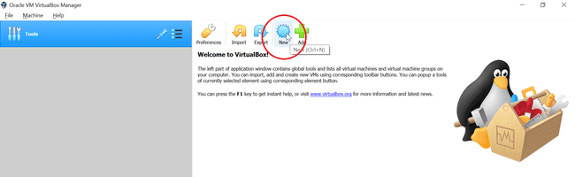 Creating a new virtual machine in VirtualBox
