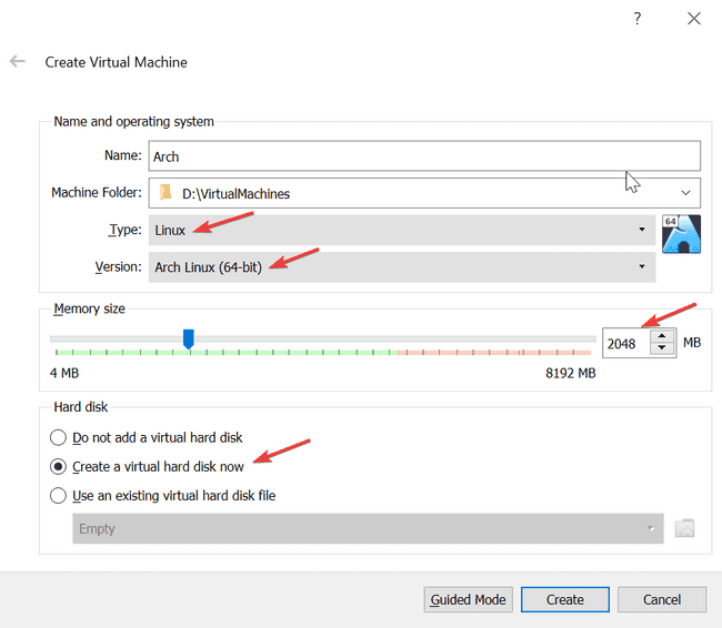 Configure options for new machine