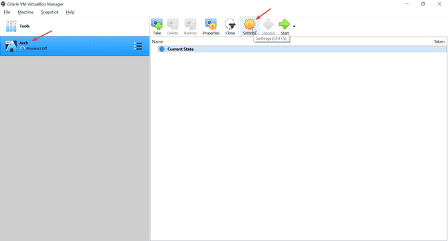 Open virtual machine settings