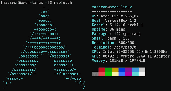 Neofetch of the Arch Linux installation