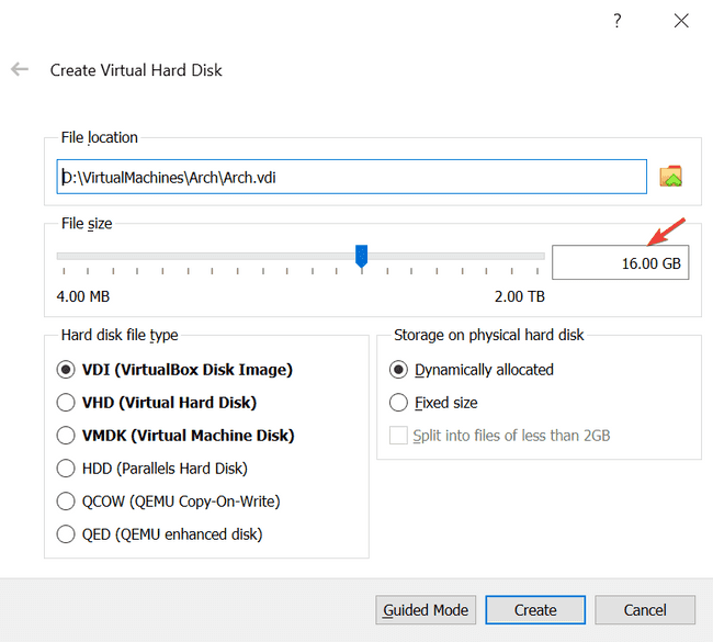 Configure disk options
